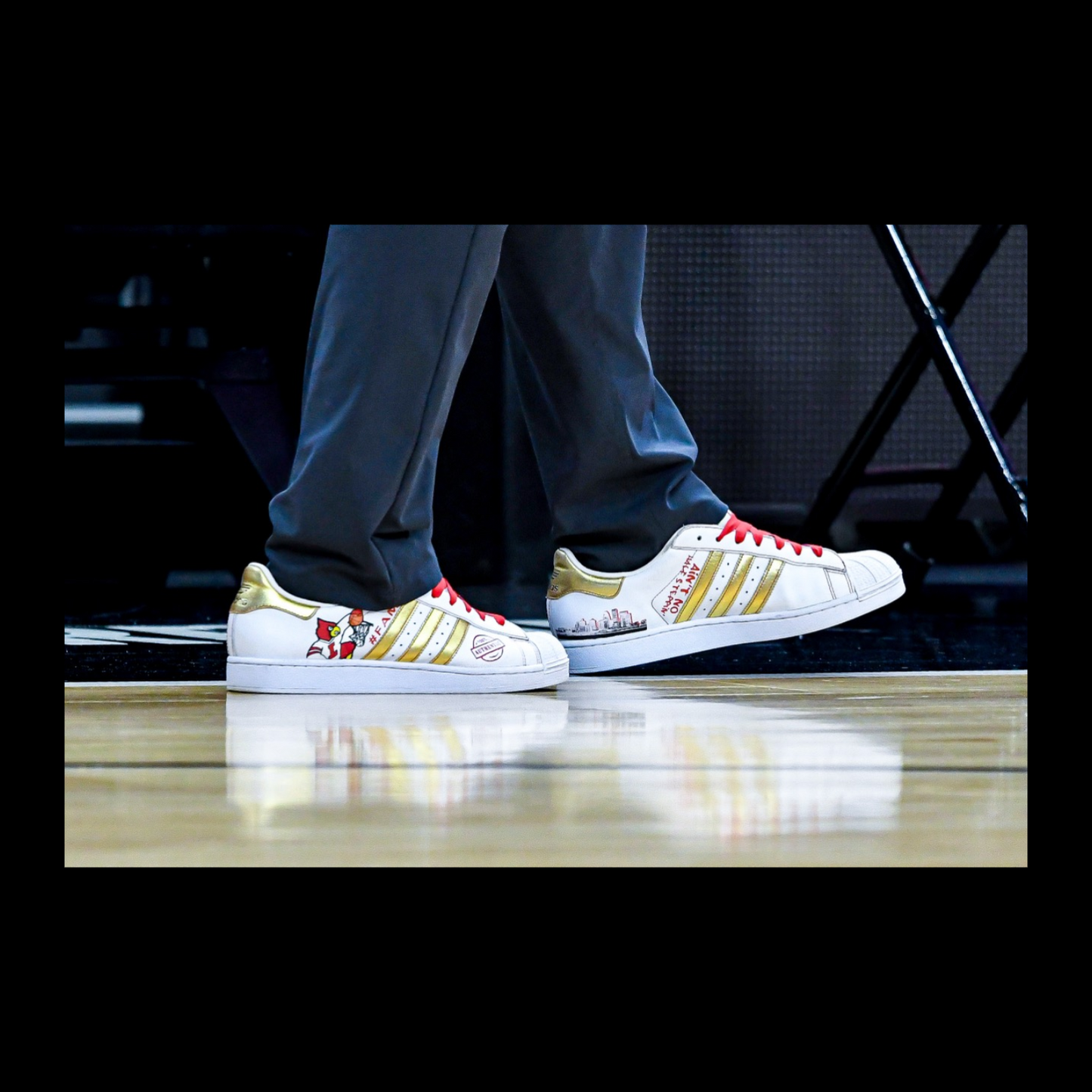 UofL University of Louisville White/Gold #FAM Custom Shoes - Adidas Superstar - FREE SHIPPING
