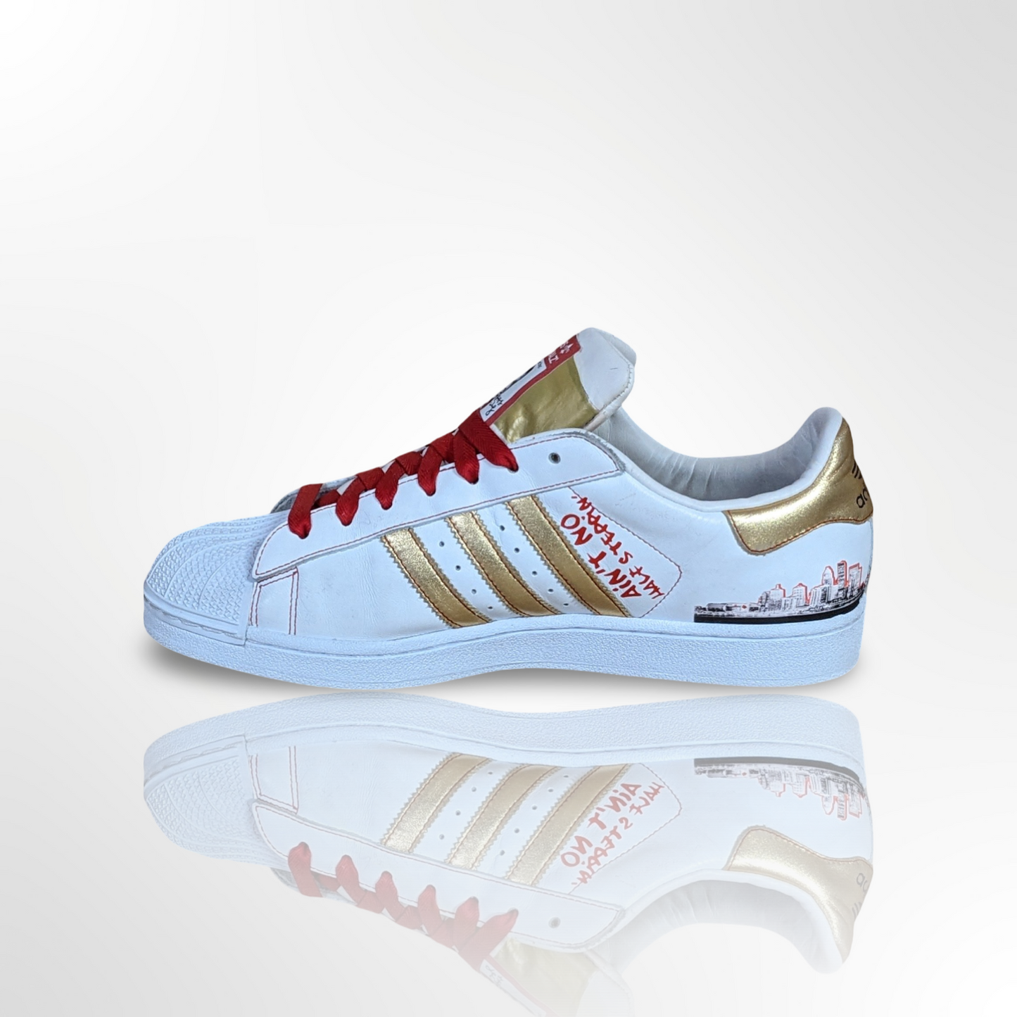 UofL University of Louisville White/Gold #FAM Custom Shoes - Adidas Superstar - FREE SHIPPING