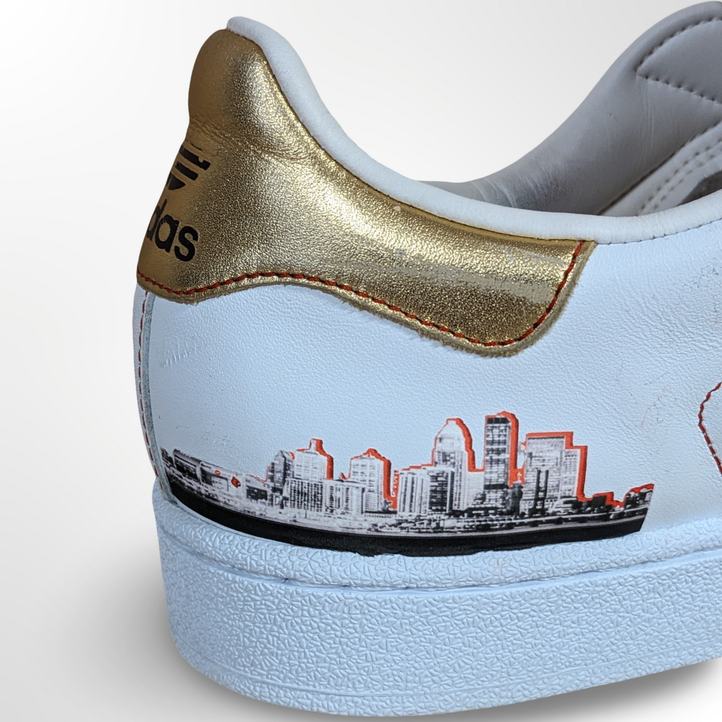 UofL University of Louisville White/Gold #FAM Custom Shoes - Adidas Superstar - FREE SHIPPING