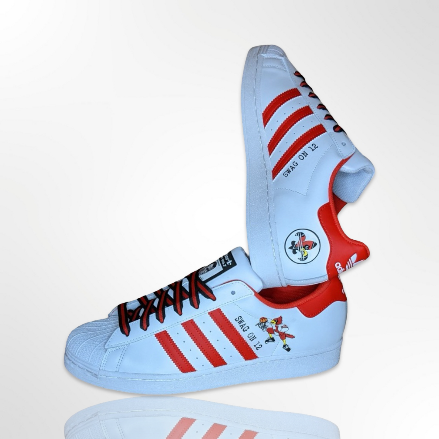 UofL University of Louisville White/Red Custom Shoes - Adidas Superstar - FREE SHIPPING