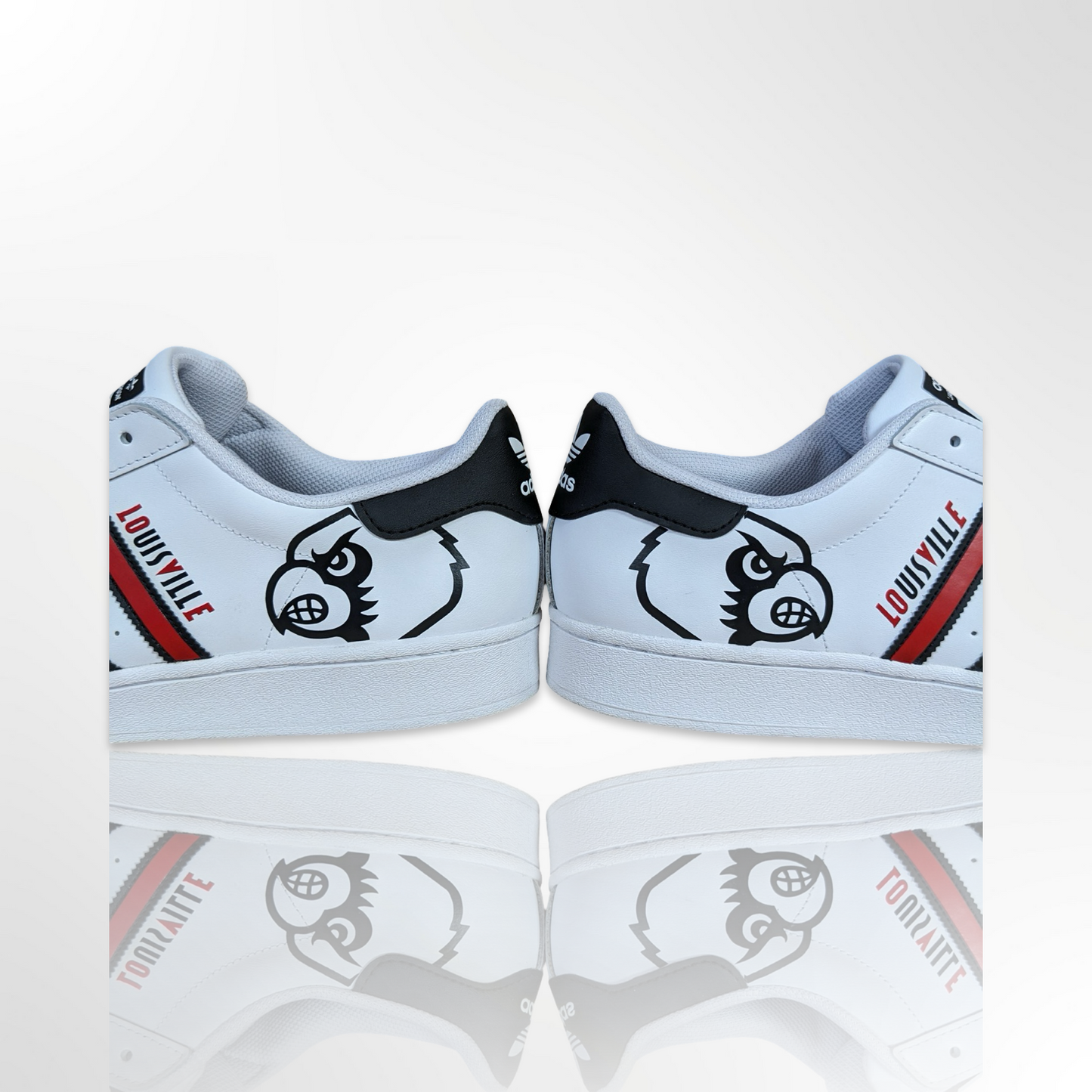 UofL University of Louisville White/Red/Black - "Louisville LOVE" Custom Shoes - Adidas Superstar - FREE SHIPPING