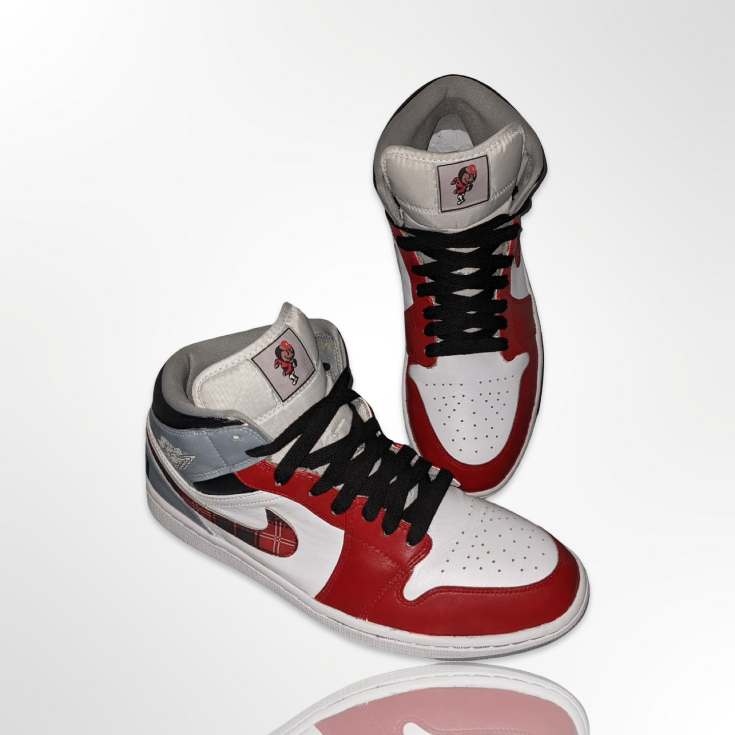 Ohio State University Red Plaid Custom Shoes - Air Jordan 1 Mid - FREE SHIPPING