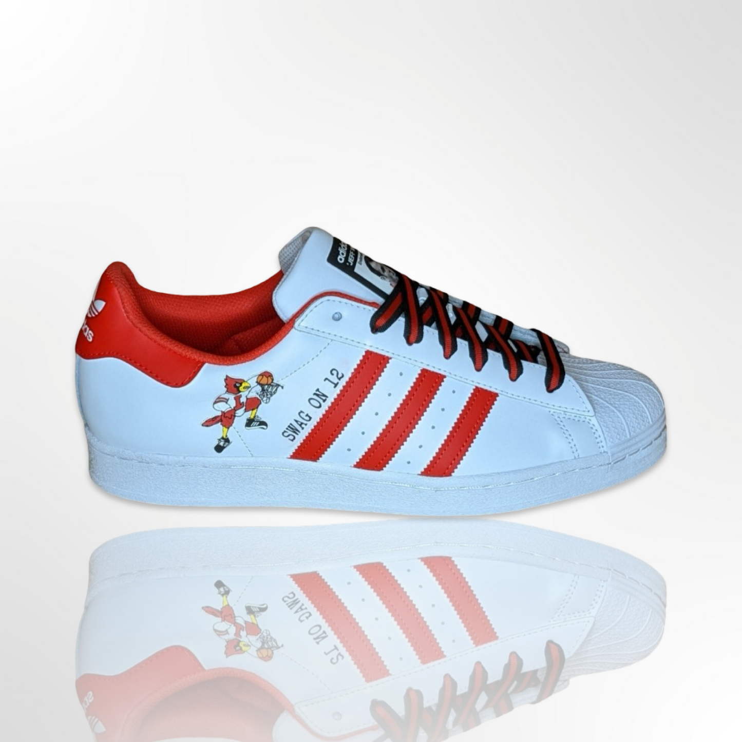 UofL University of Louisville White/Red Custom Shoes - Adidas Superstar - FREE SHIPPING