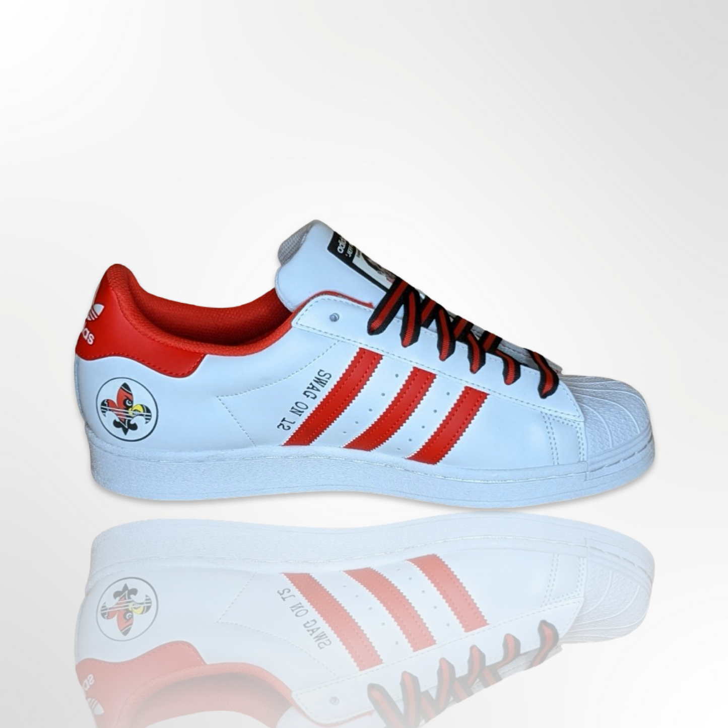 UofL University of Louisville White/Red Custom Shoes - Adidas Superstar - FREE SHIPPING