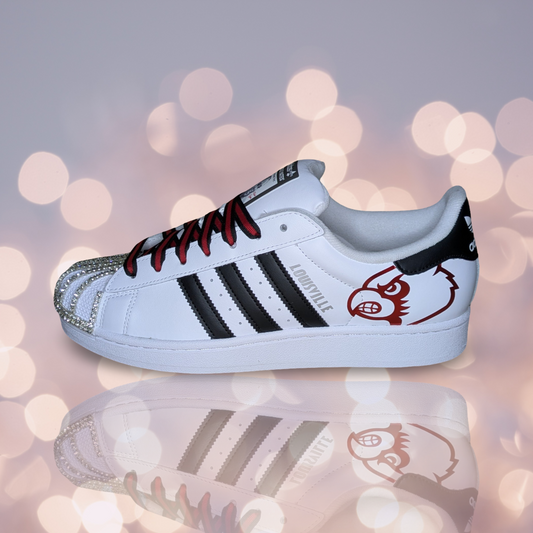 'Rhinestone Cardinal' Custom Shoes - Adidas Superstar - FREE SHIPPING