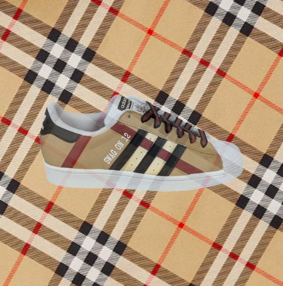 Tan Tartan Custom Shoes - Adidas Superstar - FREE SHIPPING