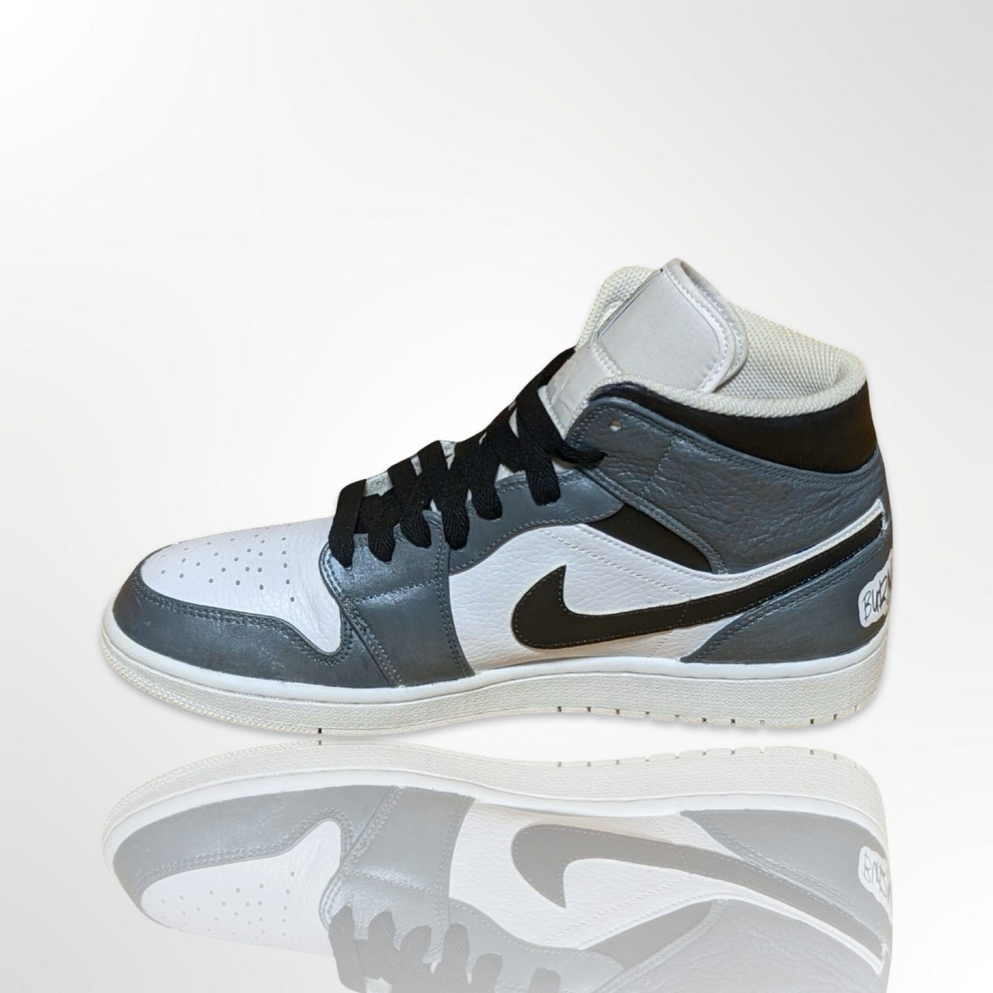 "Black Pewter" Custom Shoes - Air Jordan 1 Mid - FREE SHIPPING