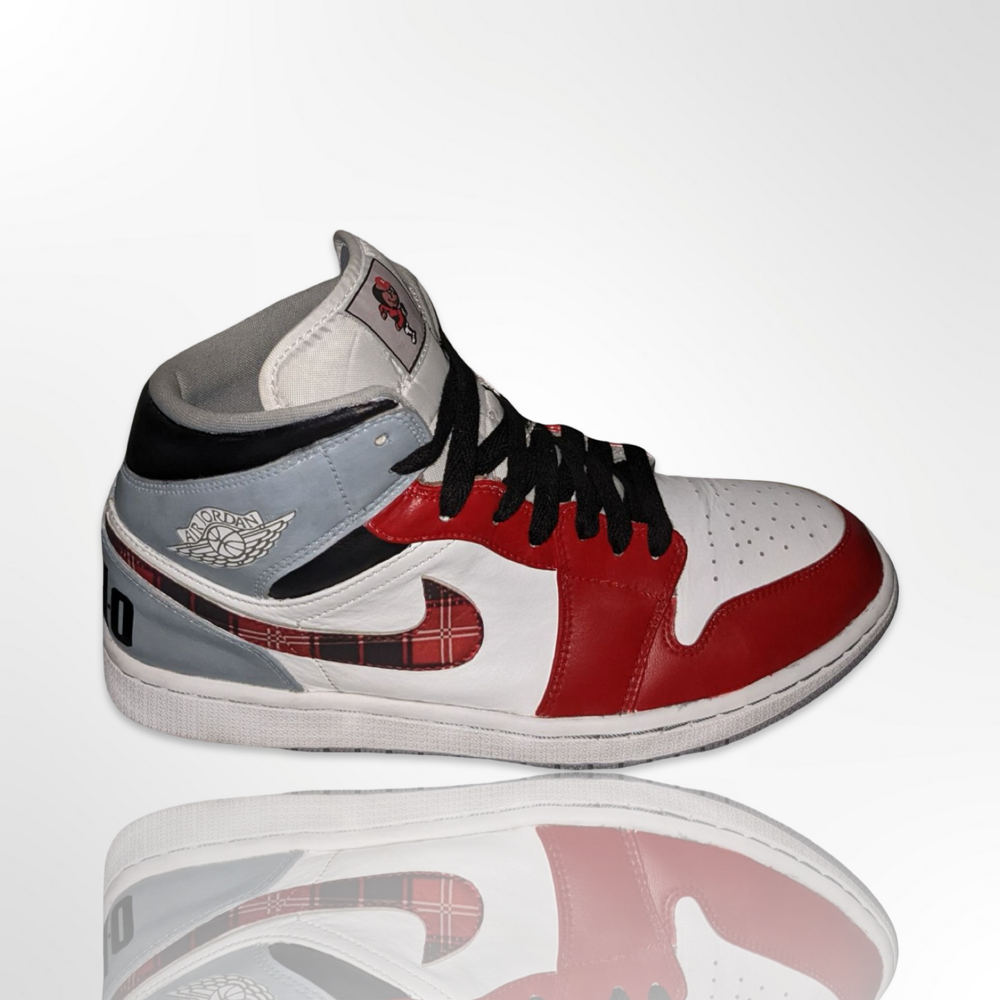 Ohio State University Red Plaid Custom Shoes - Air Jordan 1 Mid - FREE SHIPPING