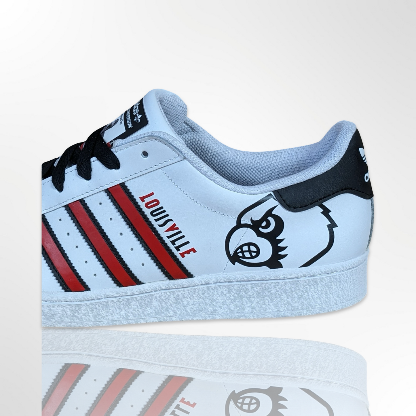 UofL University of Louisville White/Red/Black - "Louisville LOVE" Custom Shoes - Adidas Superstar - FREE SHIPPING