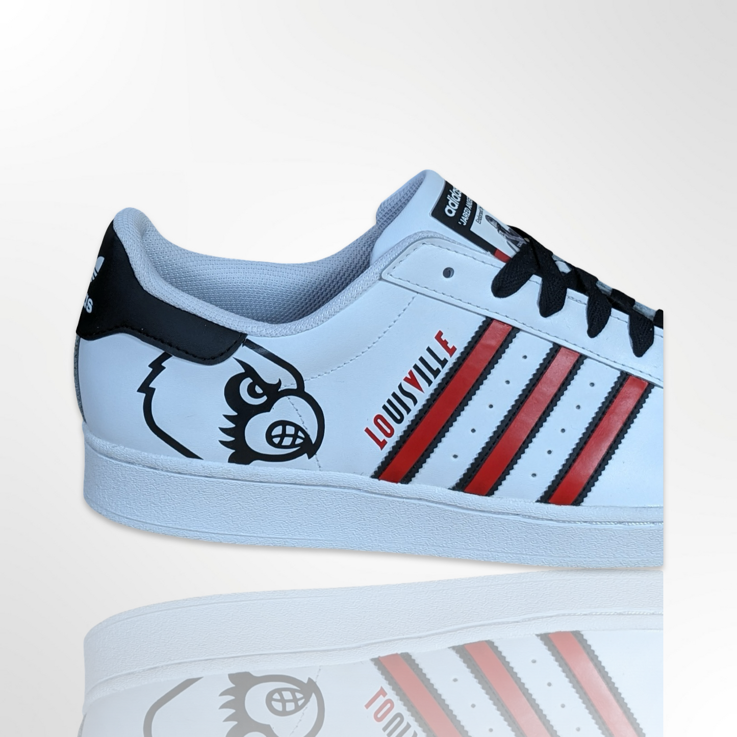 UofL University of Louisville White/Red/Black - "Louisville LOVE" Custom Shoes - Adidas Superstar - FREE SHIPPING