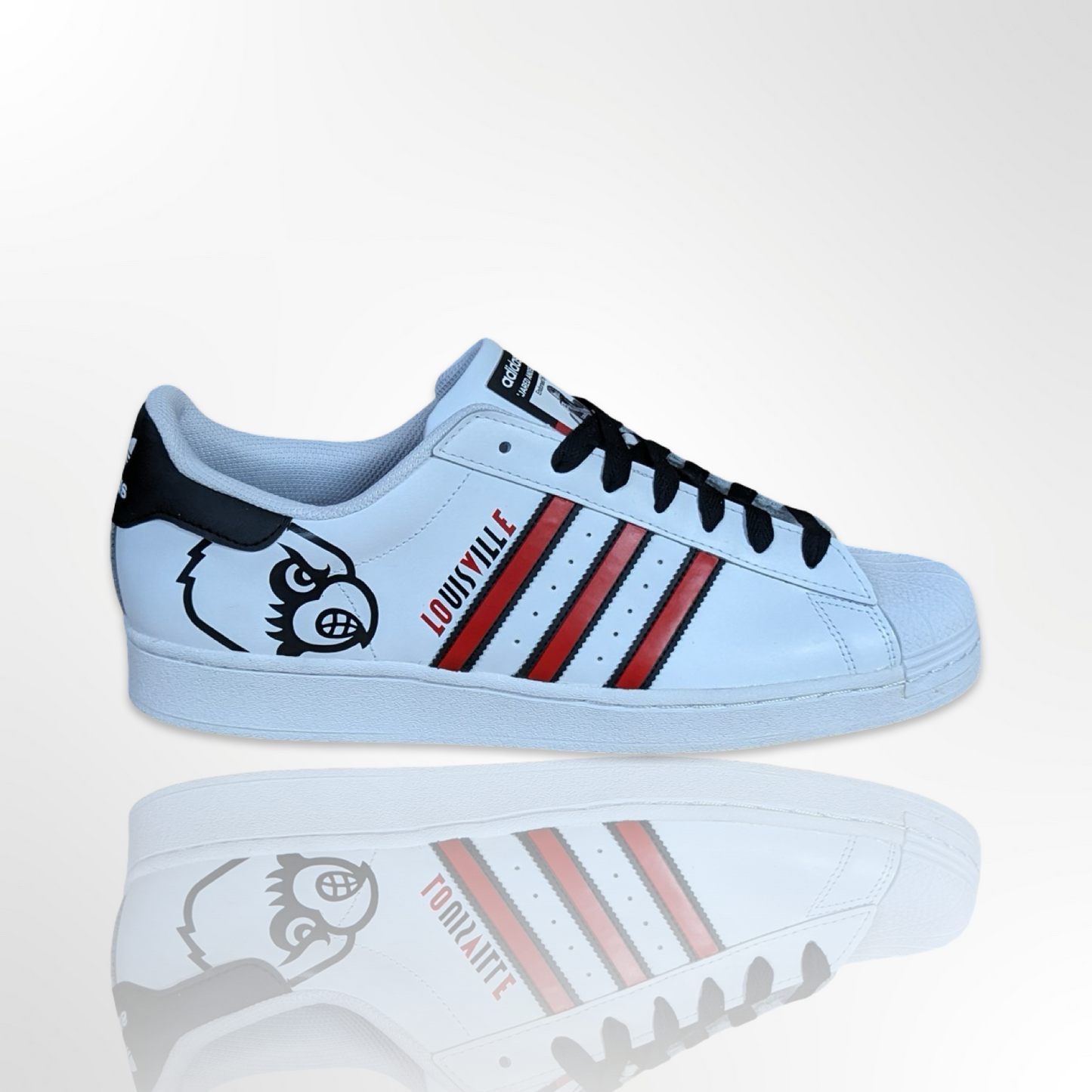 UofL University of Louisville White/Red/Black - "Louisville LOVE" Custom Shoes - Adidas Superstar - FREE SHIPPING