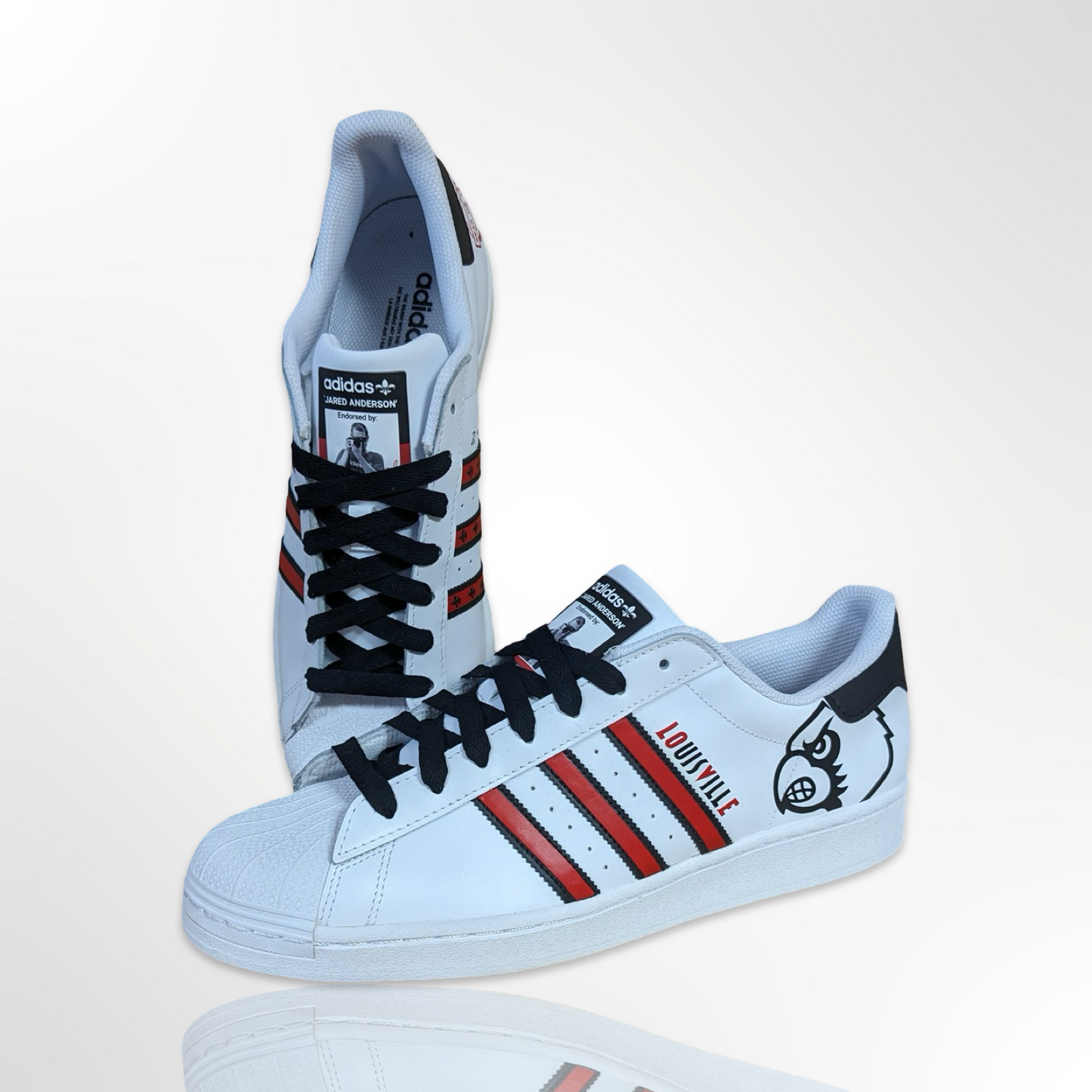 UofL University of Louisville White/Red/Black - "Louisville LOVE" Custom Shoes - Adidas Superstar - FREE SHIPPING