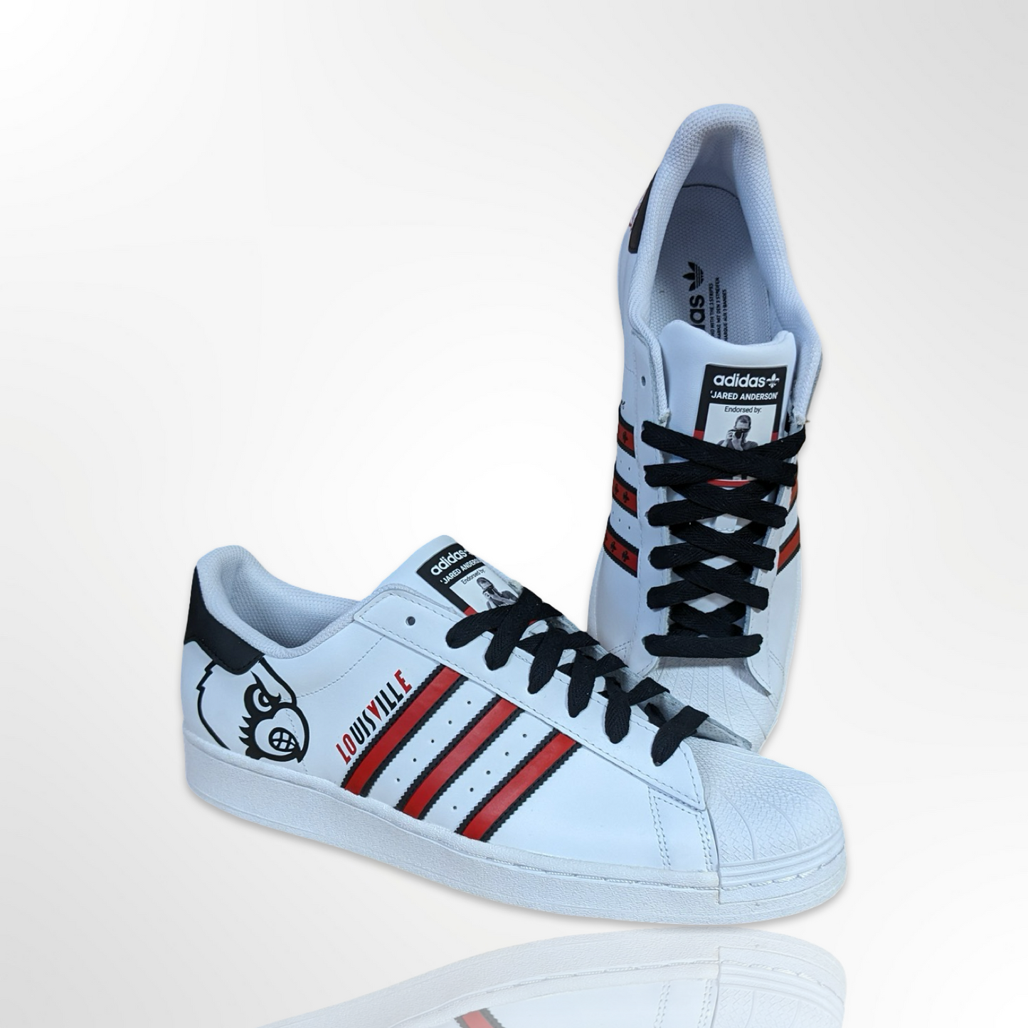 UofL University of Louisville White/Red/Black - "Louisville LOVE" Custom Shoes - Adidas Superstar - FREE SHIPPING