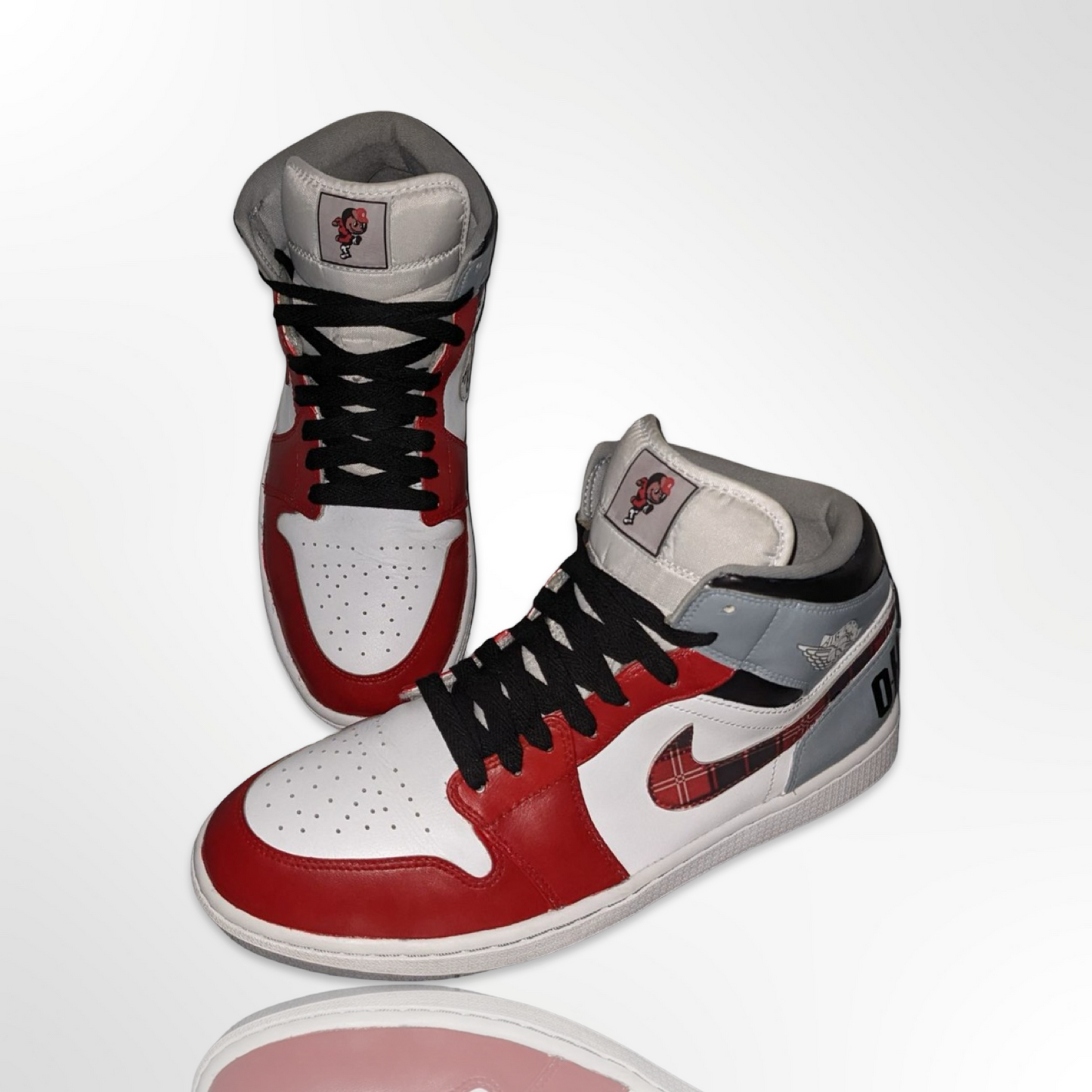 Ohio State University Red Plaid Custom Shoes - Air Jordan 1 Mid - FREE SHIPPING