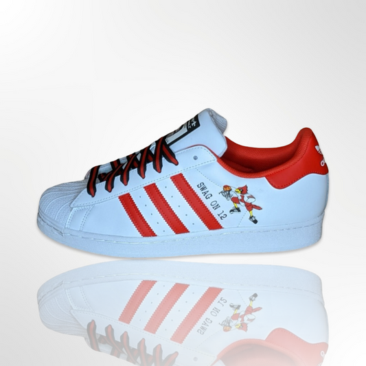 UofL University of Louisville White/Red Custom Shoes - Adidas Superstar - FREE SHIPPING