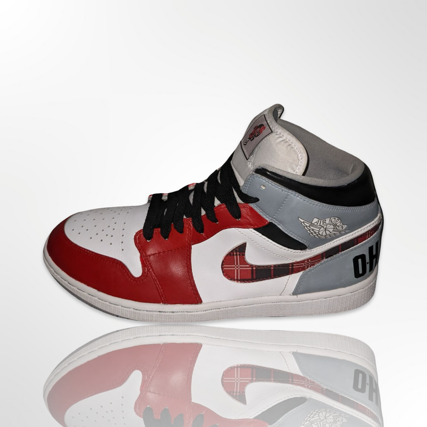 Ohio State University Red Plaid Custom Shoes - Air Jordan 1 Mid - FREE SHIPPING