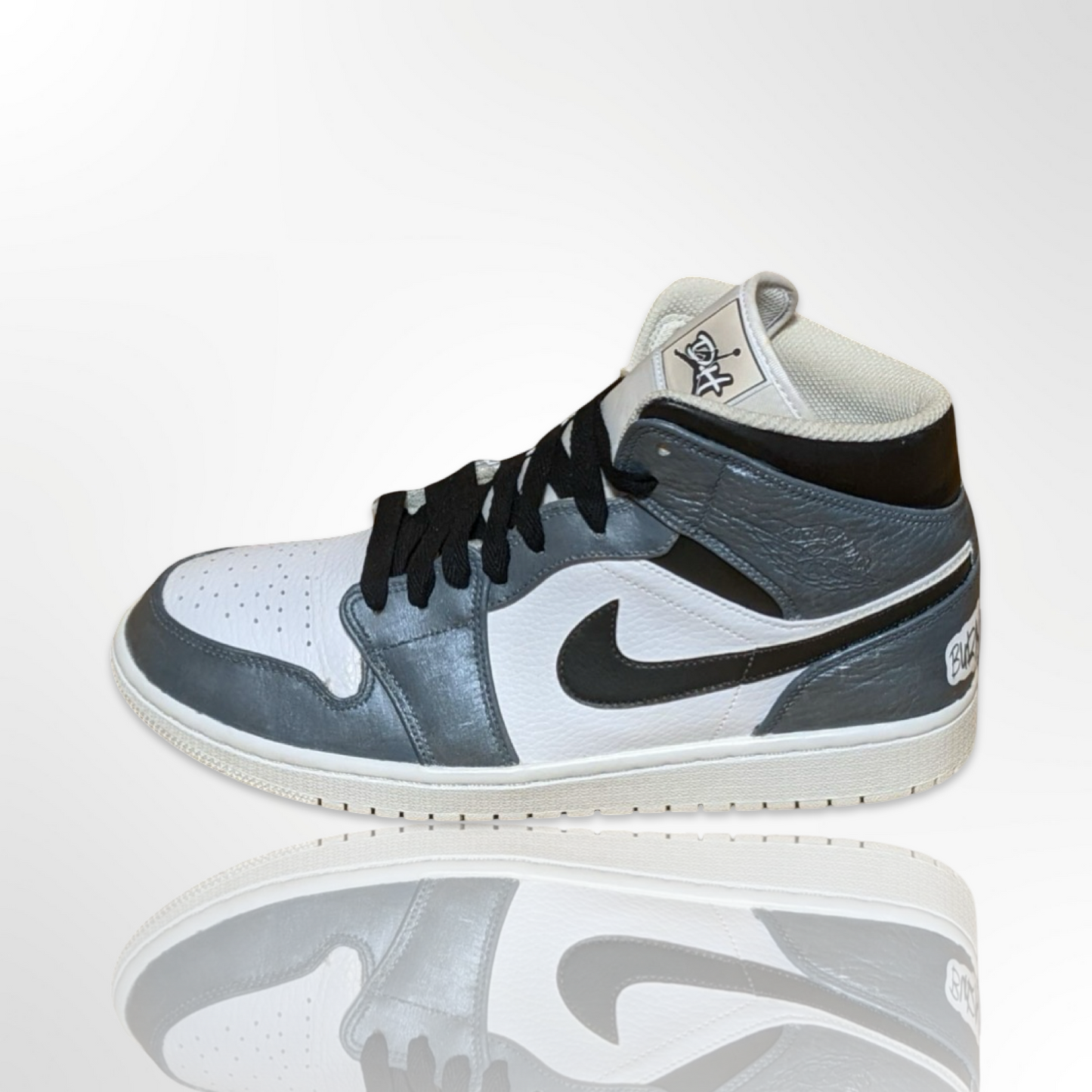 "Black Pewter" Custom Shoes - Air Jordan 1 Mid - FREE SHIPPING