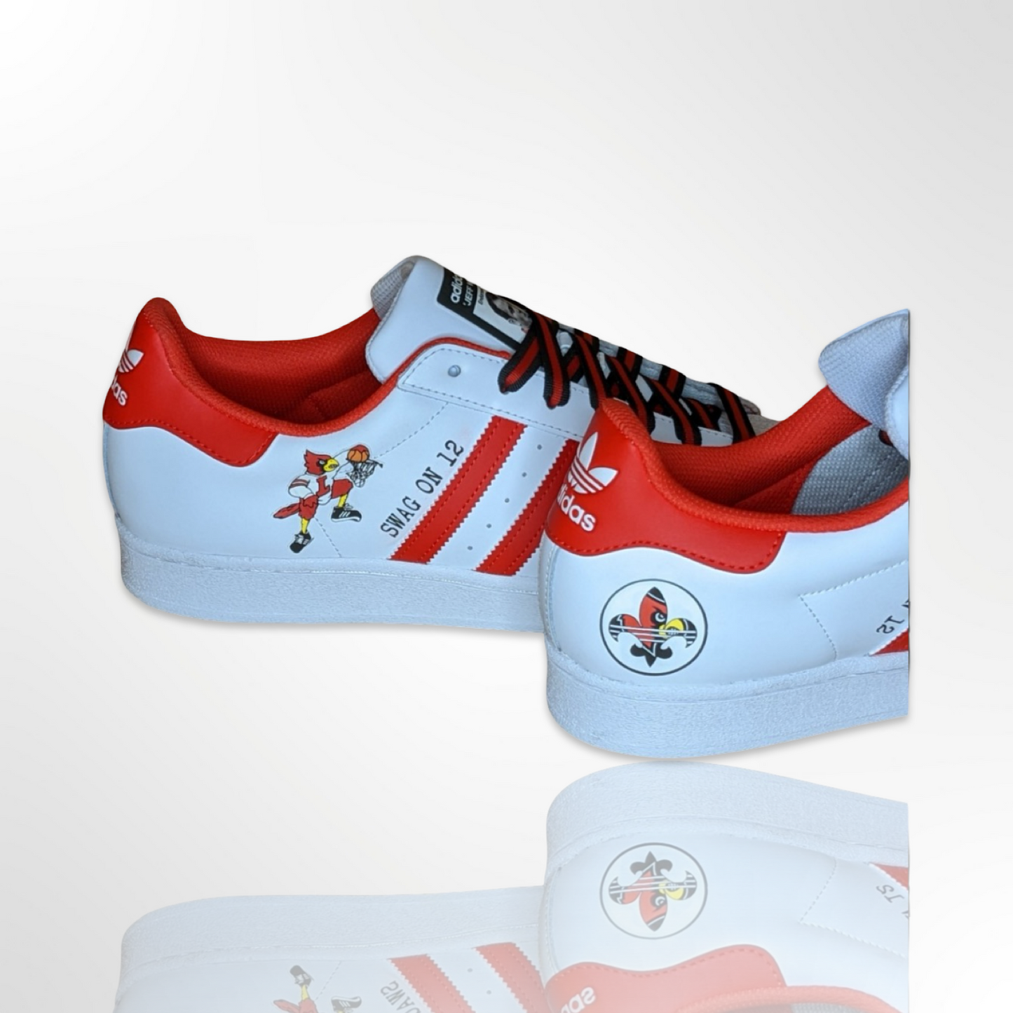 UofL University of Louisville White/Red Custom Shoes - Adidas Superstar - FREE SHIPPING