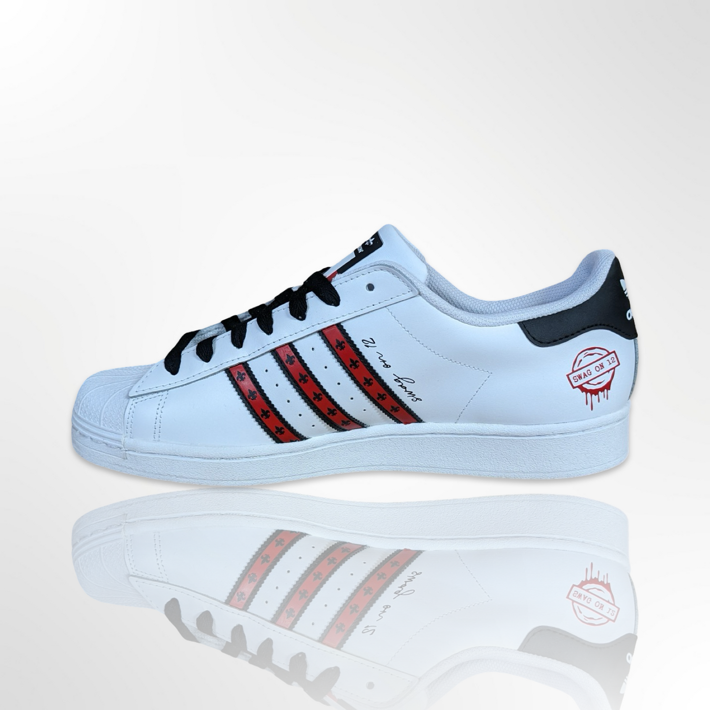 UofL University of Louisville White/Red/Black - "Louisville LOVE" Custom Shoes - Adidas Superstar - FREE SHIPPING